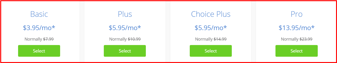 Bluehost Shared Web Hosting Plans