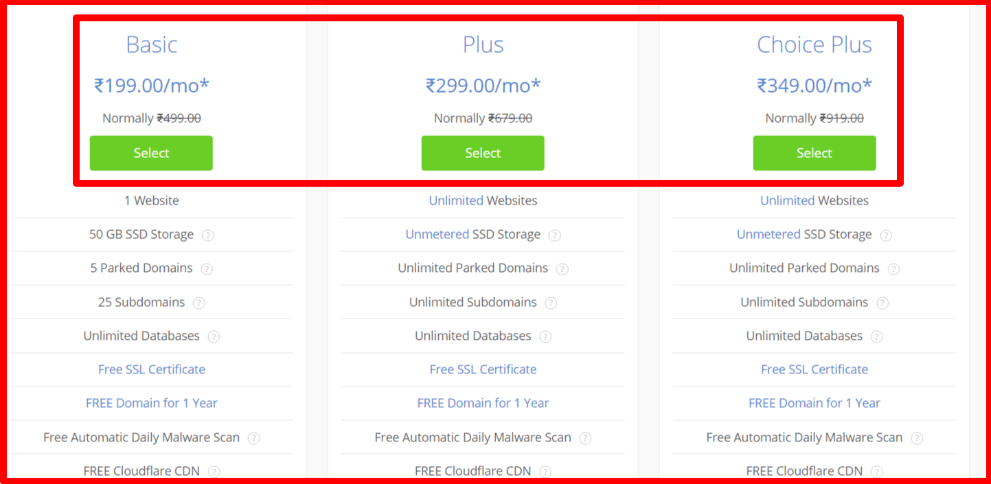 Bluehost hosting Plans