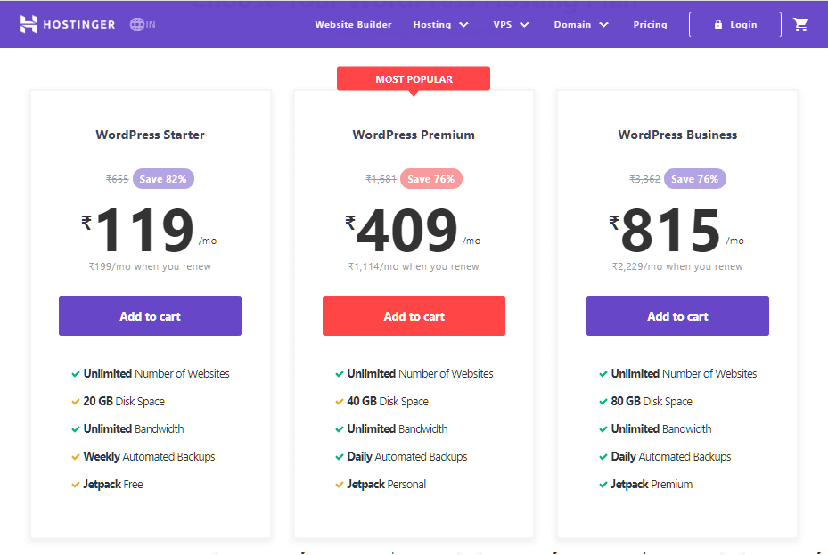 Hostinger WordPress Hosting Plan