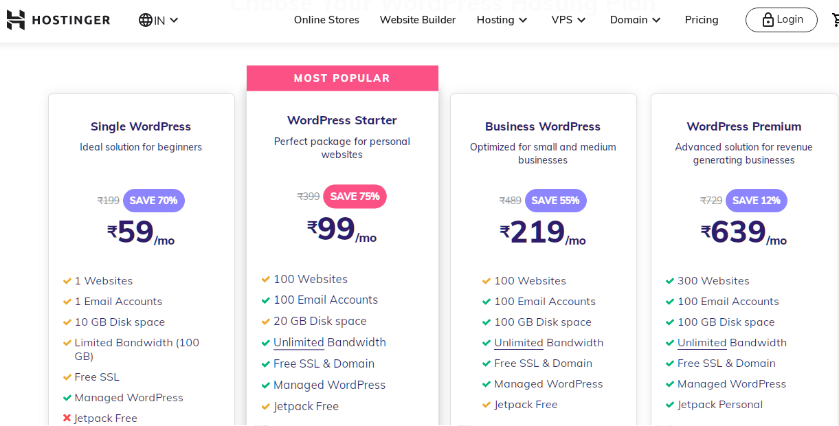 Hostinger WordPress Hosting Plans