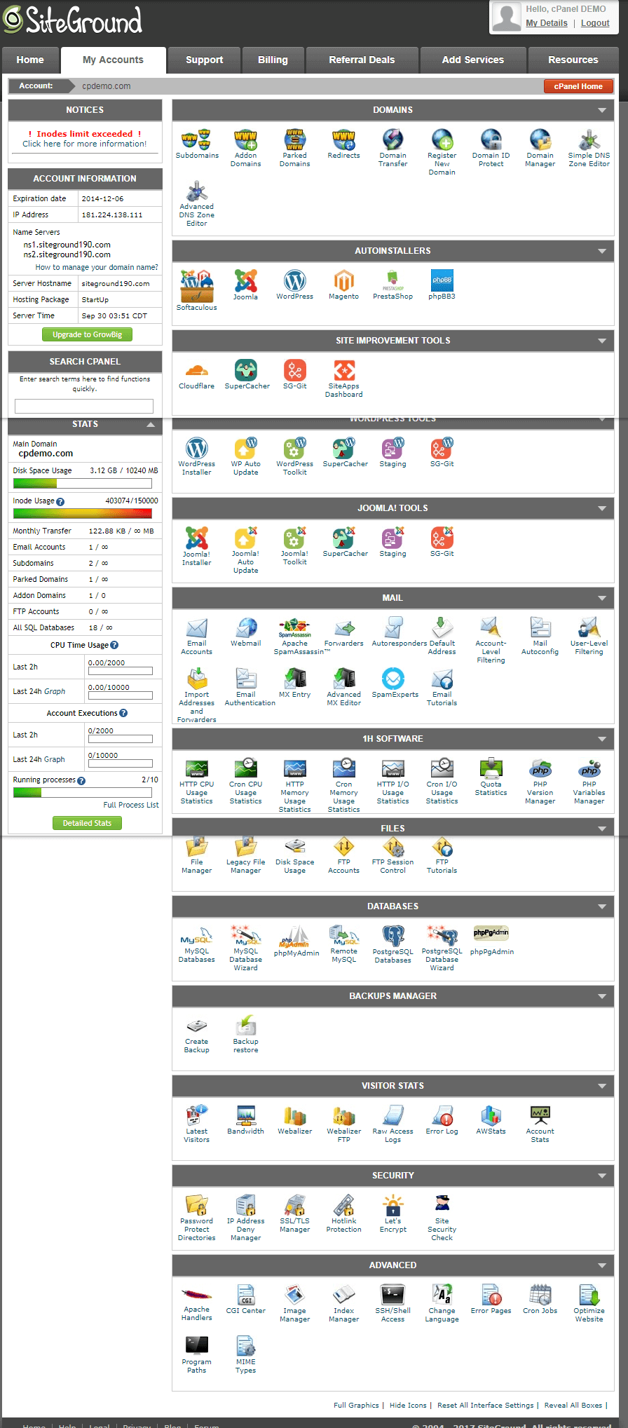 siteground cpanel